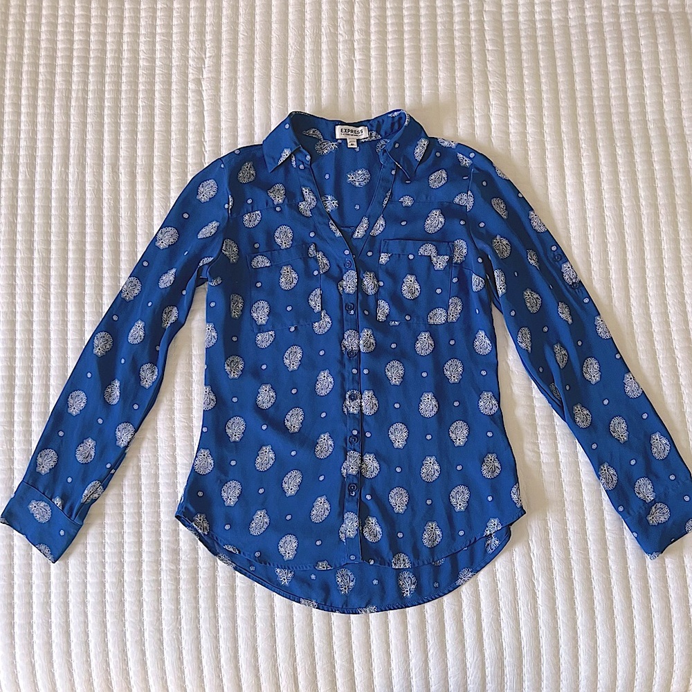 Express Blue and White Portofino Blouse XS